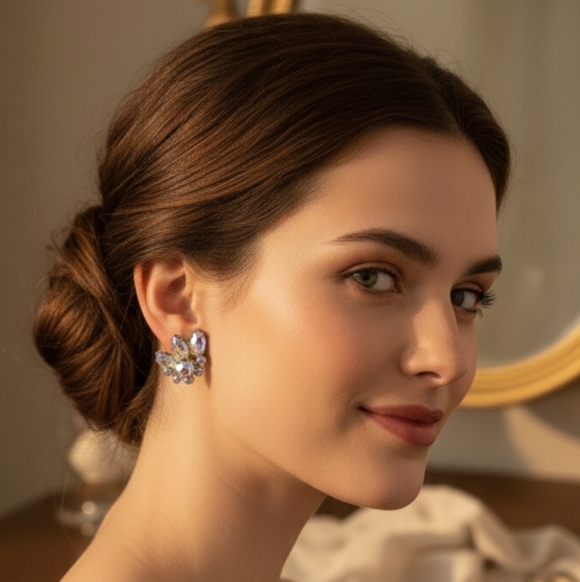 Vintage MCM Continental Aurora Borealis Rhinestone Screw-Back Earrings - Picture 10 of 11